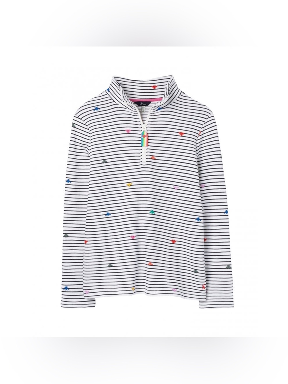 Joules Pip Print Quarter Zip Sweatshirt White Navy Stripe Bee Pattern Size 10
